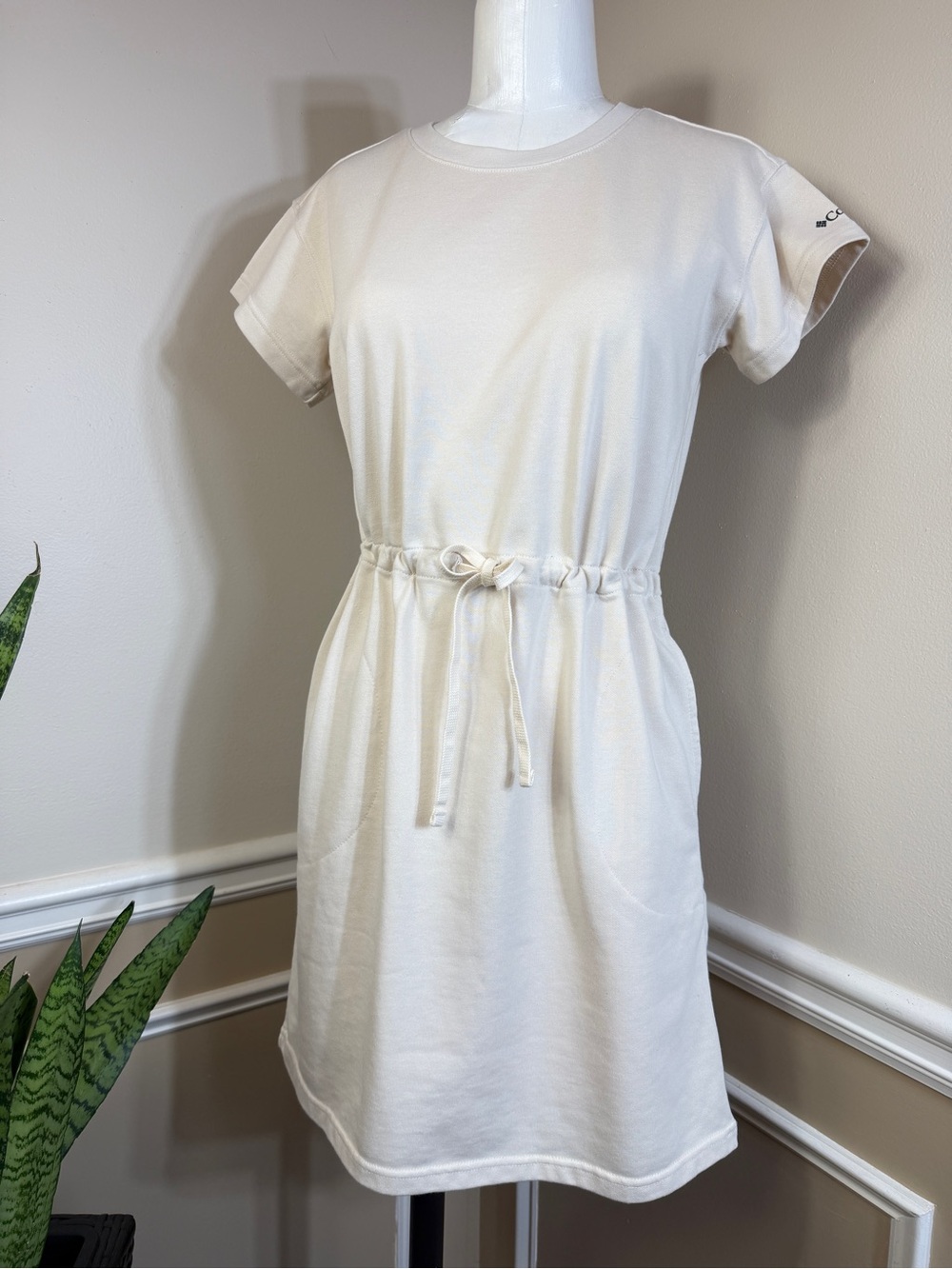 Columbia Women Dress Mini Shift Cotton Blend Knit Drawstring Waist